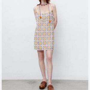 Zara Colorful Crochet Mini Dress size Medium